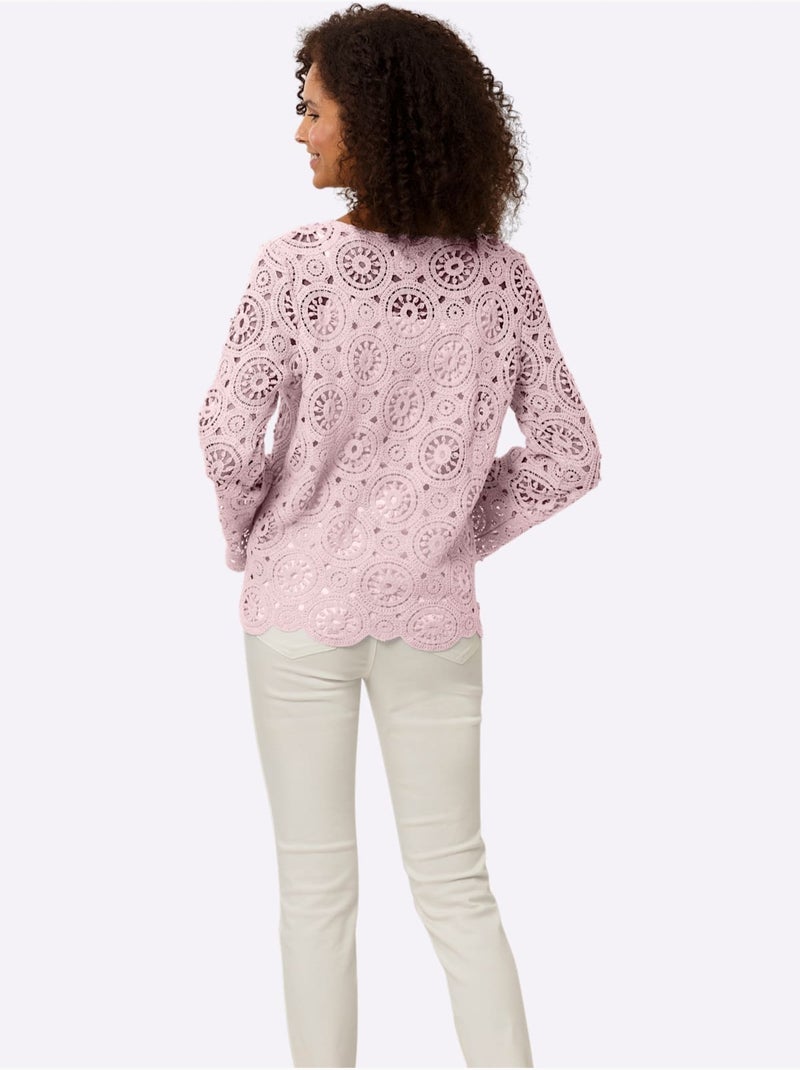 T-shirt à Manches Longues Dentelle Macramé Décorative - Taille Standard - Helline Rose clair - Kiabi