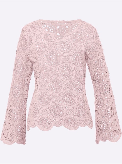T-shirt à Manches Longues Dentelle Macramé Décorative - Taille Standard - Helline - Kiabi T-shirt à Manches Longues Dentelle Macramé Décorative - Taille Standard - Helline - Kiabi
