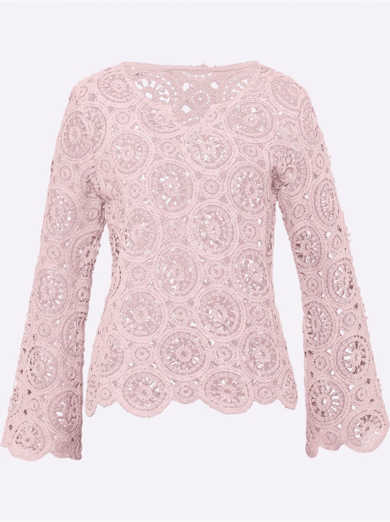 T-shirt à Manches Longues Dentelle Macramé Décorative - Taille Standard - Helline Rose clair - Kiabi
