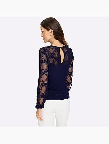 T-shirt à Manches Longues Dentelle Transparente Aux Manches Et épaules - Taille Standard - helline