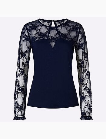 T-shirt à Manches Longues Dentelle Transparente Aux Manches Et épaules - Taille Standard - helline