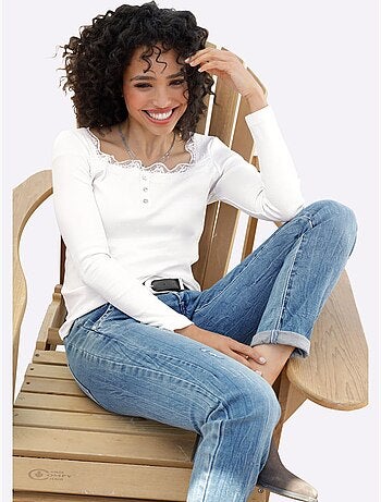 T-shirt à Manches Longues Détails En Dentelle Tendance - Taille Standard - Helline