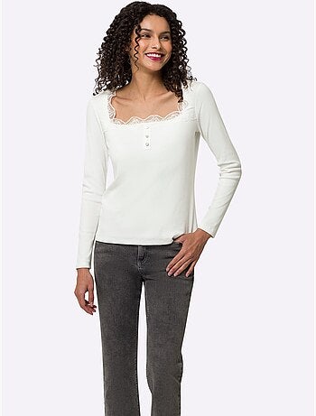 T-shirt à Manches Longues Détails En Dentelle Tendance - Taille Standard - Helline