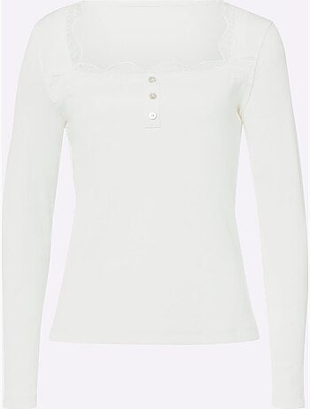 T-shirt à Manches Longues Détails En Dentelle Tendance - Taille Standard - Helline