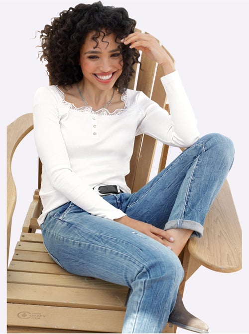 T-shirt à Manches Longues Détails En Dentelle Tendance - Taille Standard - Helline - Kiabi