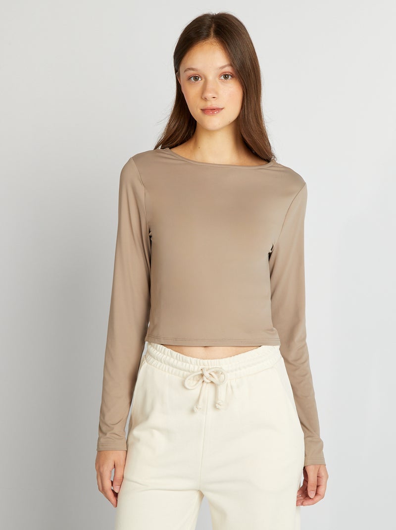 T-shirt à manches longues échancré Beige - Kiabi