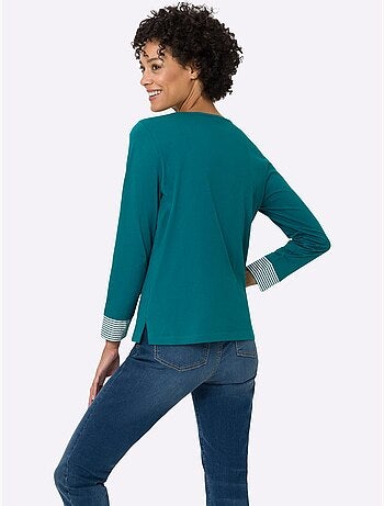 T-shirt à Manches Longues Empiècement Rayé Décontracté - Taille Standard - Moda Vilona