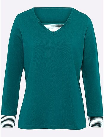 T-shirt à Manches Longues Empiècement Rayé Décontracté - Taille Standard - Moda Vilona