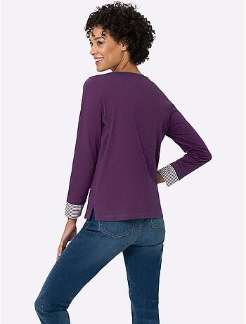 T-shirt à Manches Longues Empiècement Rayé Décontracté - Taille Standard - Moda Vilona