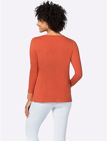 T-shirt à Manches Longues Empiècement Rayé Décontracté - Taille Standard - Moda Vilona