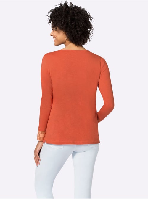 T-shirt à Manches Longues Empiècement Rayé Décontracté - Taille Standard - Moda Vilona - Kiabi T-shirt à Manches Longues Empiècement Rayé Décontracté - Taille Standard - Moda Vilona - Kiabi
