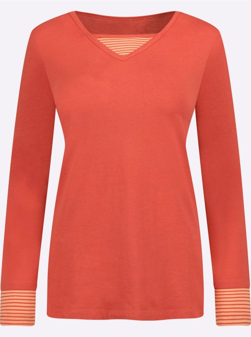 T-shirt à Manches Longues Empiècement Rayé Décontracté - Taille Standard - Moda Vilona - Kiabi T-shirt à Manches Longues Empiècement Rayé Décontracté - Taille Standard - Moda Vilona - Kiabi