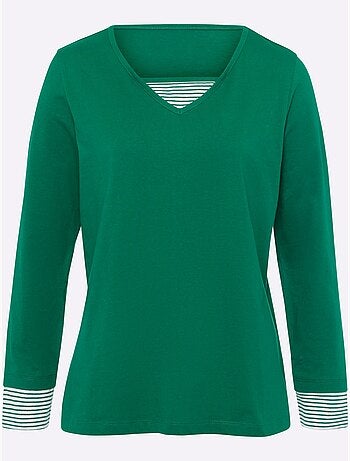 T-shirt à Manches Longues Empiècement Rayé Décontracté - Taille Standard - Moda Vilona