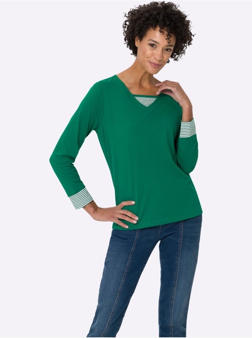 T-shirt à Manches Longues Empiècement Rayé Décontracté - Taille Standard - Moda Vilona - Kiabi T-shirt à Manches Longues Empiècement Rayé Décontracté - Taille Standard - Moda Vilona - Kiabi