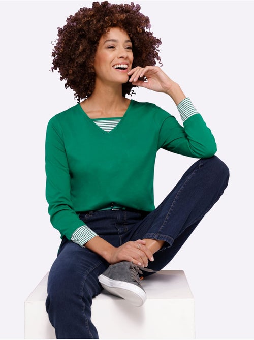 T-shirt à Manches Longues Empiècement Rayé Décontracté - Taille Standard - Moda Vilona - Kiabi T-shirt à Manches Longues Empiècement Rayé Décontracté - Taille Standard - Moda Vilona - Kiabi