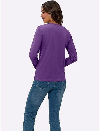 T-shirt à manches longues avec col rond et coupe simple - Taille standard - Moda Vilona