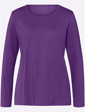 T-shirt à manches longues avec col rond et coupe simple - Taille standard - Moda Vilona