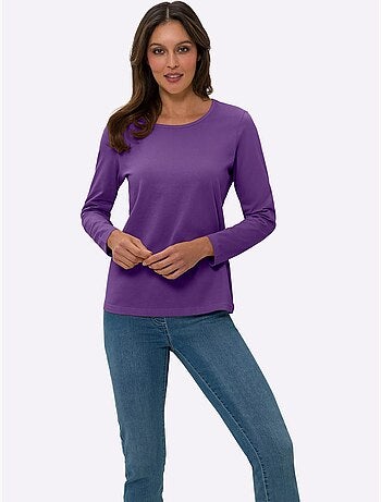 T-shirt à manches longues avec col rond et coupe simple - Taille standard - Moda Vilona