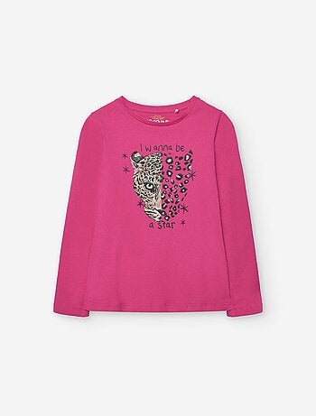 T-shirt à manches longues en coton à imprimé léopard