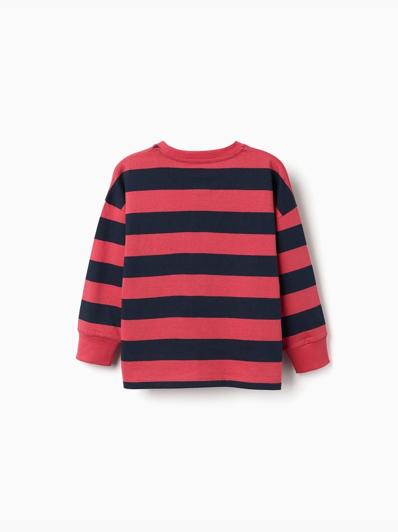 T-shirt à manches longues en coton à rayures et imprimé Rouge - Kiabi