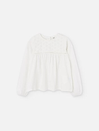 T-shirt à manches longues en coton avec broderie suisse