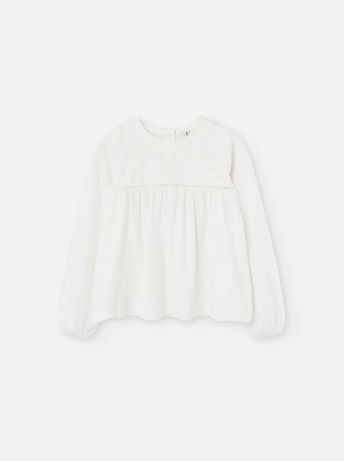 T-shirt à manches longues en coton avec broderie suisse - Kiabi