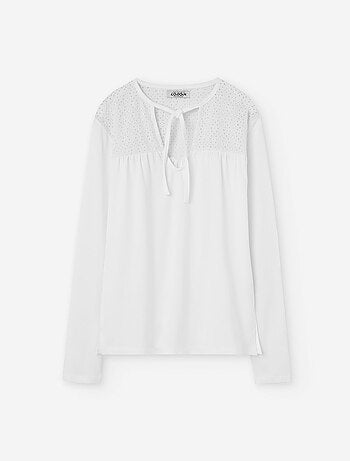 T-shirt à manches longues en coton avec broderie suisse