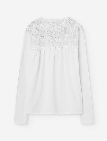 T-shirt à manches longues en coton avec broderie suisse