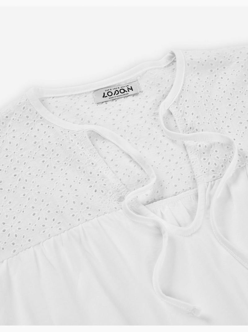 T-shirt à manches longues en coton avec broderie suisse Blanc - Kiabi