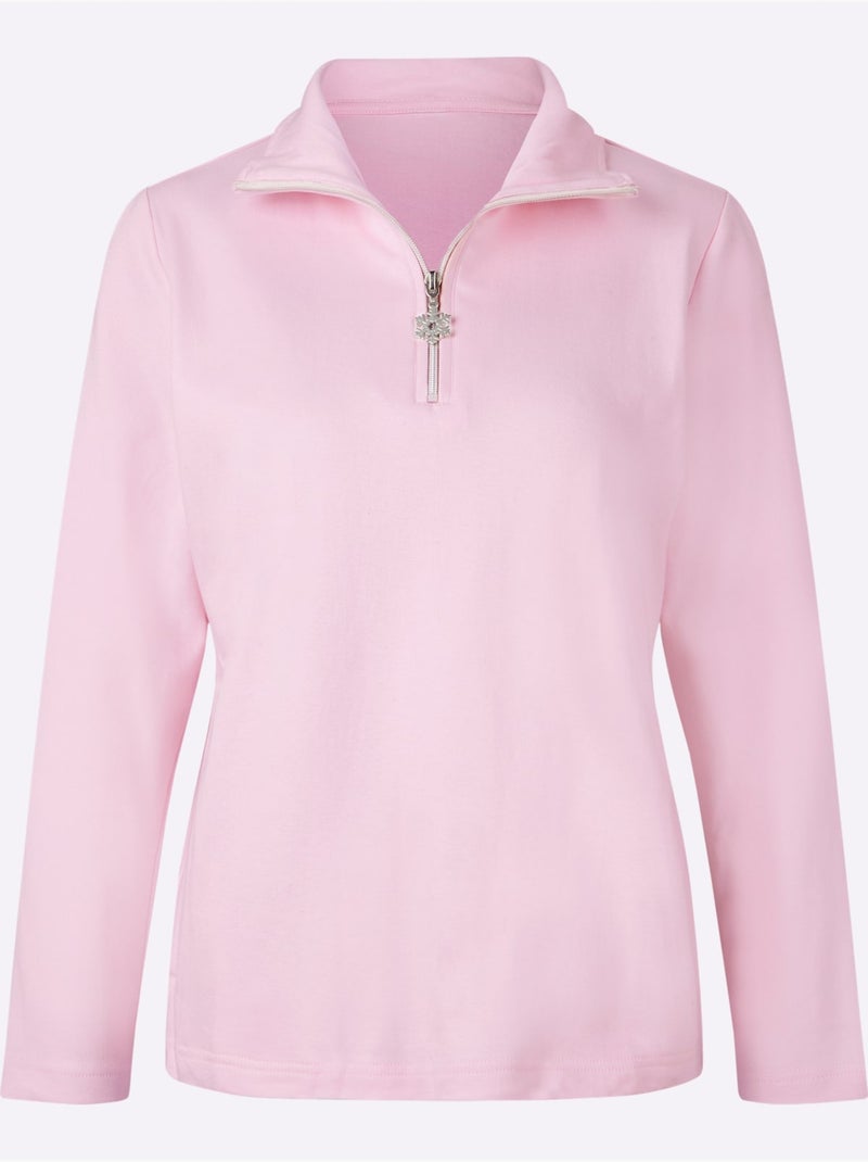 T-shirt à manches longues en coton avec col transformable et poches fendues - taille standard - witt Rose - Kiabi
