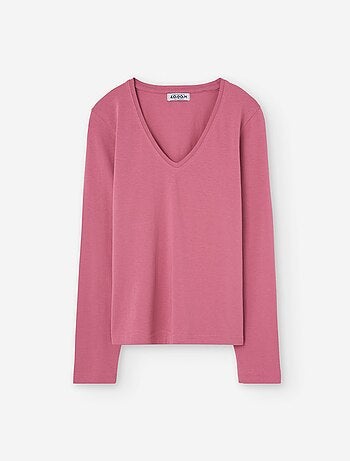 T-shirt à manches longues en coton avec encolure en V