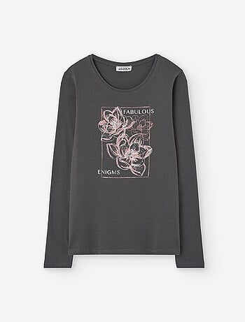 T-shirt à manches longues en coton avec imprimé fleurs