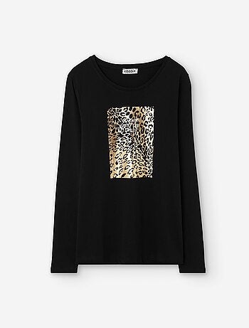 T-shirt à manches longues en coton avec imprimé léopard