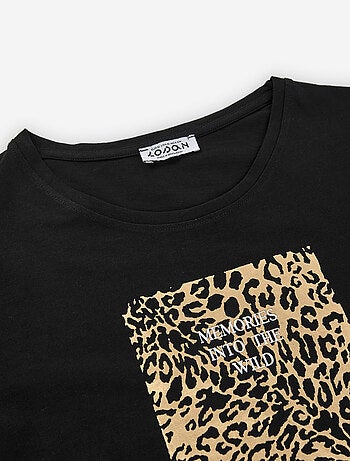 T-shirt à manches longues en coton avec imprimé léopard