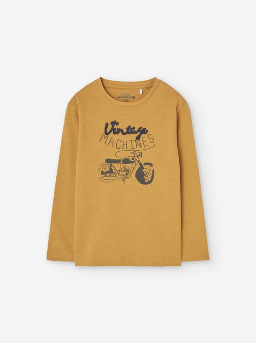 T-shirt à manches longues en coton avec imprimé Moto - Kiabi