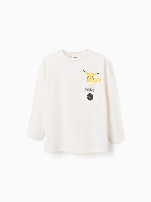 T-shirt à manches longues en coton avec imprimé Pikachu - Kiabi