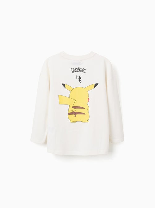 T-shirt à manches longues en coton avec imprimé Pikachu - Kiabi