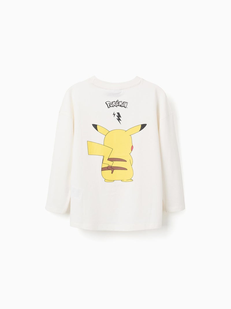 T-shirt à manches longues en coton avec imprimé Pikachu Beige clair - Kiabi