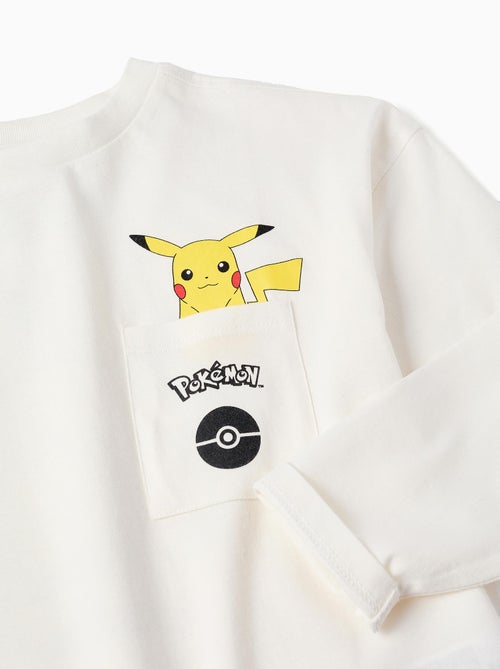 T-shirt à manches longues en coton avec imprimé Pikachu - Kiabi