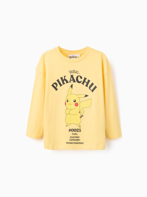 T-shirt à manches longues en coton avec imprimé Pikachu - Kiabi