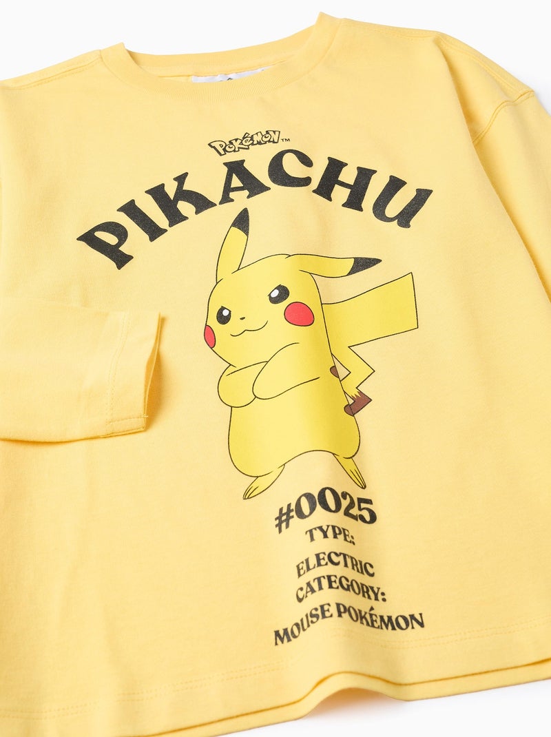 T-shirt à manches longues en coton avec imprimé Pikachu Jaune - Kiabi