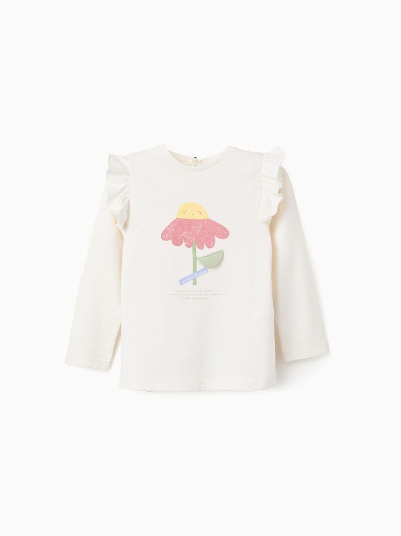 T-Shirt à Manches Longues en Coton avec Motif Blanc - Kiabi