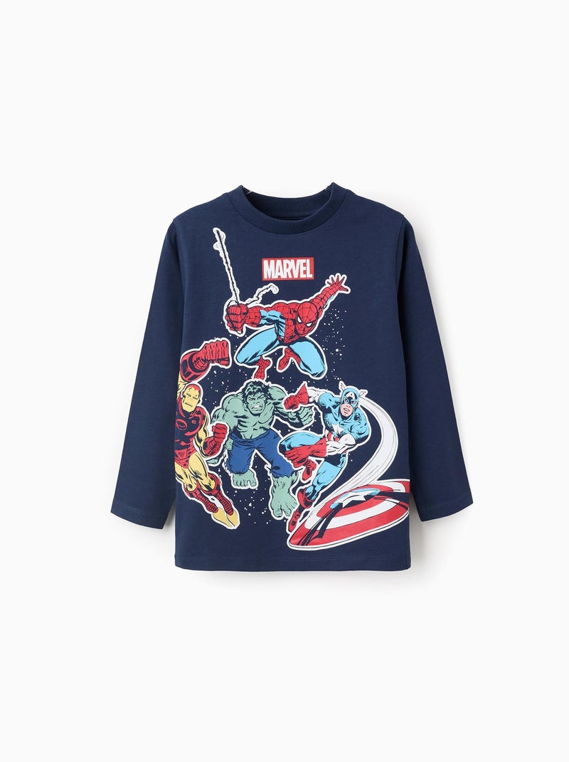 T-Shirt à Manches Longues en Coton Avengers Bleu foncé - Kiabi