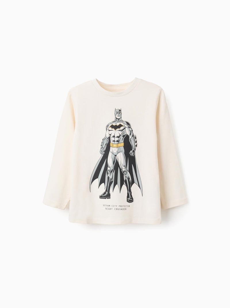 T-Shirt à Manches Longues en Coton Batman Beige clair - Kiabi