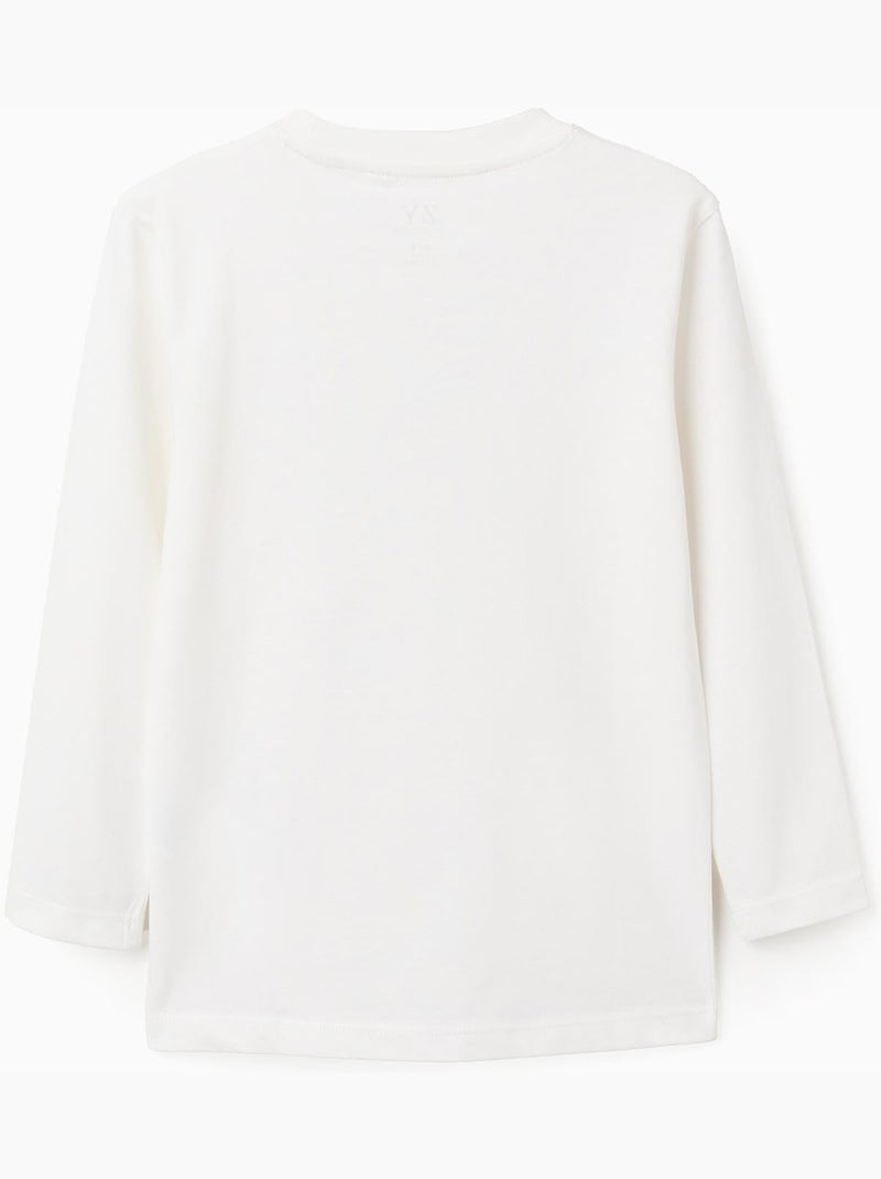T-shirt à manches longues en coton 'bird observatory' Blanc - Kiabi
