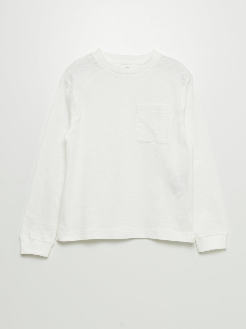 T-shirt à manches longues en coton blanc - Kiabi