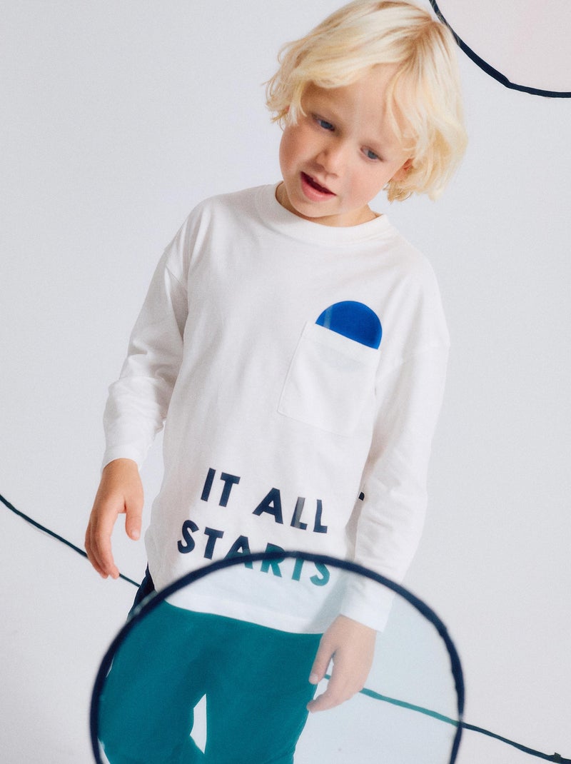 T-Shirt à Manches Longues en Coton Blanc - Kiabi