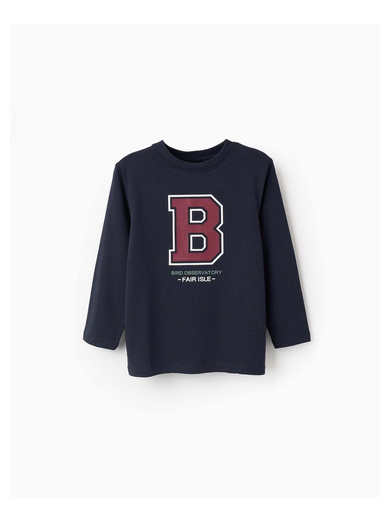 T-shirt à Manches Longues en Coton Bleu foncé - Kiabi