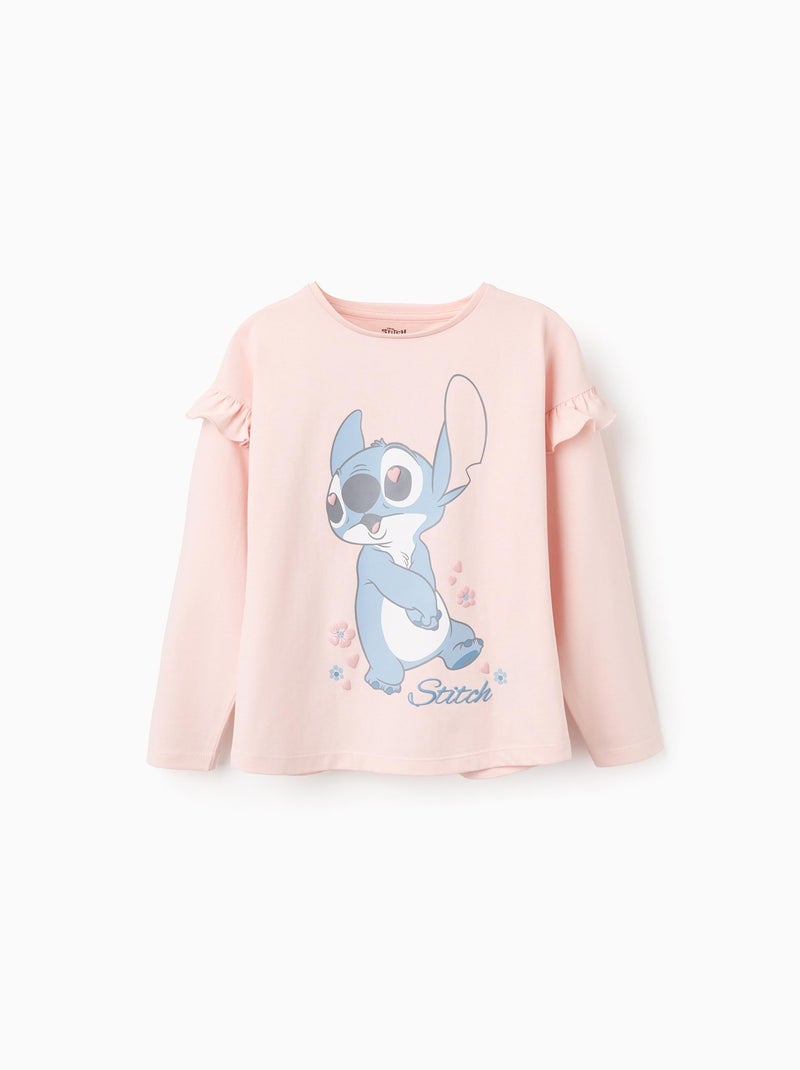 T-Shirt à Manches Longues en Coton Lilo et Stitch Rose clair - Kiabi