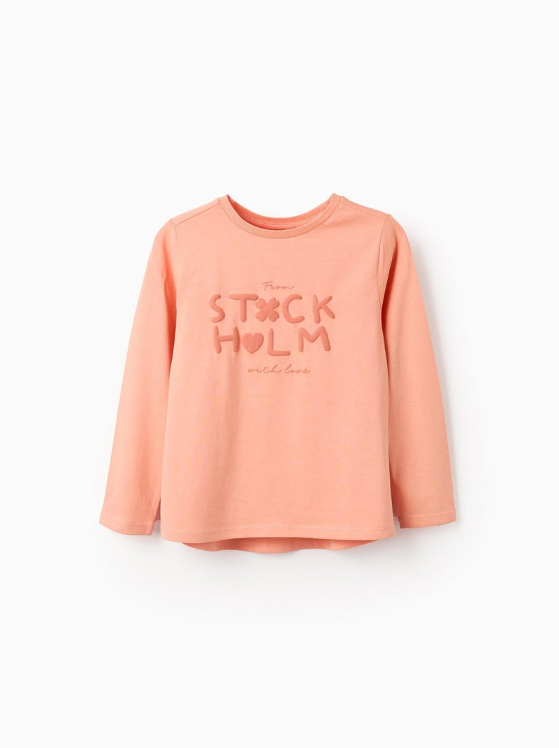 T-shirt à Manches Longues en Coton Orange clair - Kiabi